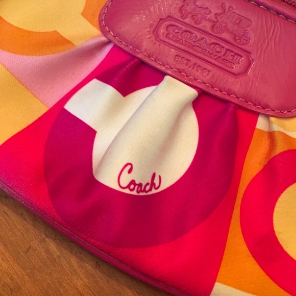 Coach Pink Sateen Scarf Print Wristlet - Picture 4 of 7